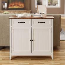 Asofer Aparador de cocina, mueble buffet con 2 cajones y 2 puertas, mueble de cocina con encimera para salón, comedor y cocina. - Marrón - Ver 3