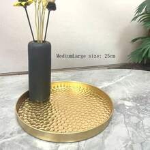 1pc Round Metal Storage Tray, Gold Color, Suitable For Kitchen Fruit Snacks, Cake Display, Home Decor, Perfume Showcase, Cosmetics Organizer, Room Decor - 彩色 - 查看 5