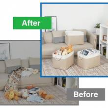 Large Storage Baskets For Organizing Fabric Closet Organizers Storage Bins With Handles 3-Pack 16x11.8x11.8 Inch Collapsible Baskets For Shelves Clothes Home Organization L-White&Beige - 白色和米色 - 查看 9