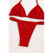 Adjustable String Bikini, Sexy And Elegant, Women's Summer Fashion, Beach, Casual, Cute, Elegant, Sensual, Coated Fabric. Bikini For Beach, Holidays, Vacation, Summer. - 紅色+紅色 - 查看 1