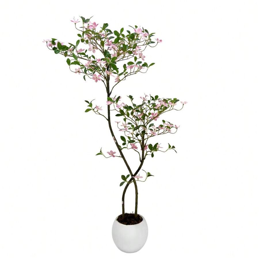Künstlicher Jasminbaum (120/150/180 cm) im weißen Topf, naturgetreuer Baum mit natürlich wirkenden Blüten für die Inneneinrichtung, ideal für Wohnzimmer, Büro und Schlafzimmer. - Grün 5 Fuß - Übersicht 1
