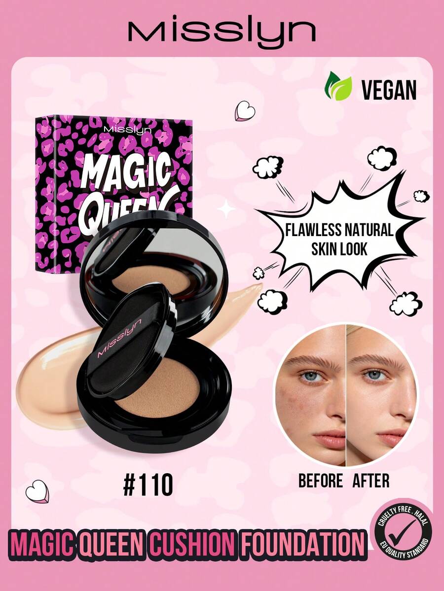 MISSLYN-MAGIC QUEEN Cushion Foundation, Soft Focus Matte Finish, Lightweight & Breathable, Creates Dewy Radiant Skin, Long-Lasting, Buildable Coverage, Compact & Portable, Suitable For Back-To-School, Autumn, Christmas/New Year Makeup, Vegan & Cruelty-Free - #110 IVORY DREAM - View 1