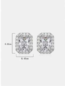 2pcs 925 Silver 0.8Carat X 2 Moissanite Square Stud Earrings, Suitable For Women's Daily Wear, Party, Holiday, Valentine's Day, Mother's Day, Birthday, Wedding Anniversary, Women's Jewelry Gift - Silver - View 3