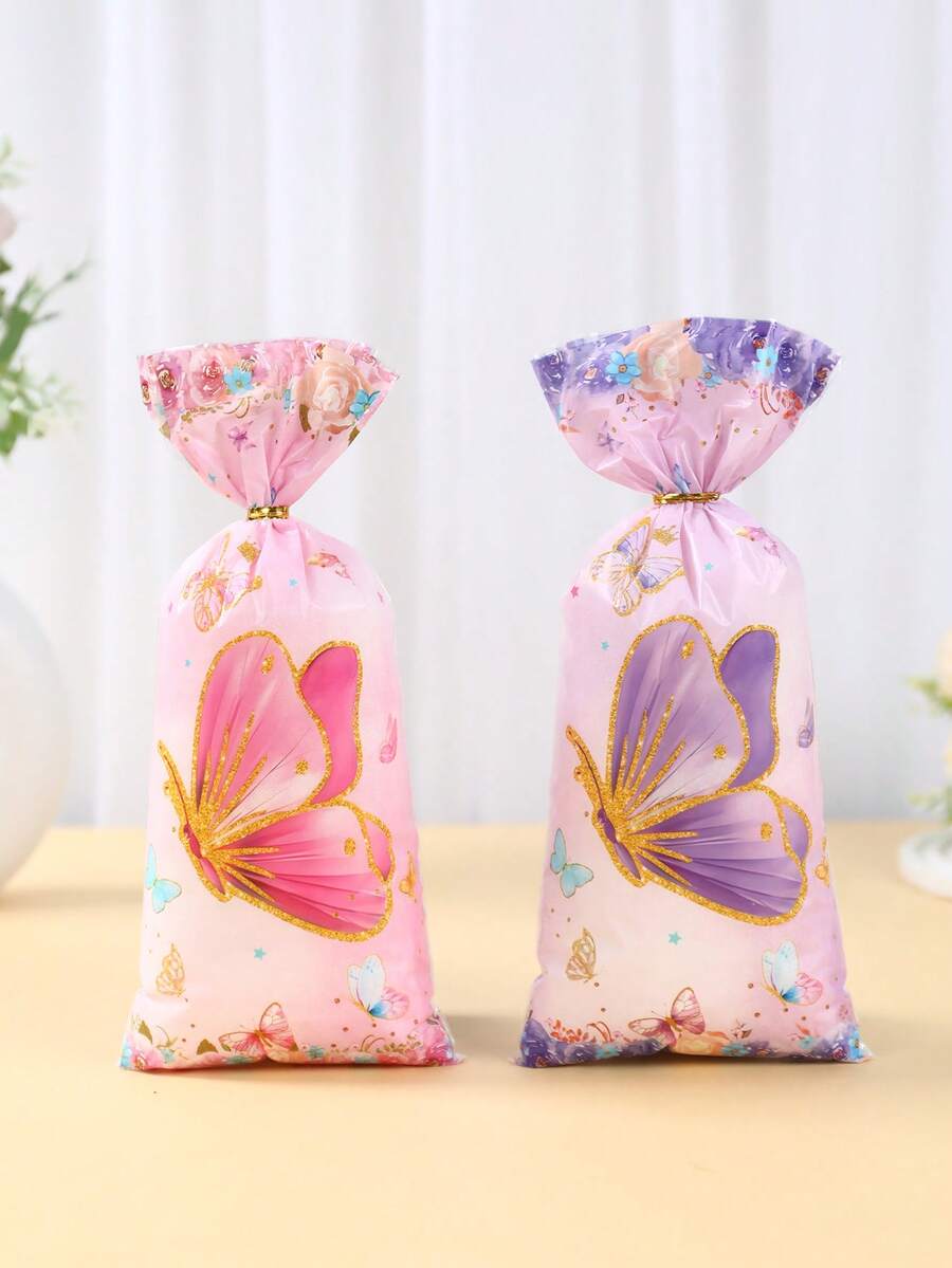 50个蝴蝶主题糖果袋，粉紫色蝴蝶糖果包装袋，礼品袋，礼品包装袋，收纳袋，手提袋，糖果包装袋，糖果礼品袋，适用于生日装饰、春季装饰、粉色生日派对装饰、婴儿派对装饰、新娘派对装饰、性别揭晓派对装饰、婚礼装饰、派对回礼