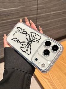 حافظة هاتف ذكي شفافة مخصصة بنمط الفيونكة والتوقيع الشخصي، متوافقة مع موديلات 11/12/13/14/15/16 Pro/16 Pro Max/16 Plus/17/Air/17 Pro/17 Pro Max S25/S25 Ultra/S25 Plus/S25 Edge/ Pixel 9 Pro XL، وهي مناسبة جدًا كهدايا تذكارية لعيد الحب - شفاف - مشاهدة 4