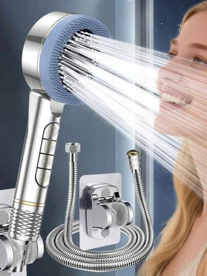 5-Setting High Pressure Shower Head With Filter, Water-Saving Handheld Anti-Clogging Massage Shower Head With 1.5m Hose, Chrome Finish, Suitable For Low Water Pressure