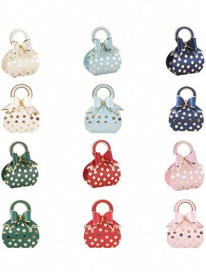 6个/1个粉色波点带提手礼品袋，适合装礼物、婚礼礼品和回礼