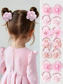 Bộ 10 chiếc dây buộc tóc công chúa màu hồng dễ thương họa tiết hoa cho bé gái, phụ kiện tóc, không làm hư tóc. - Nhiều màu - Xem 1