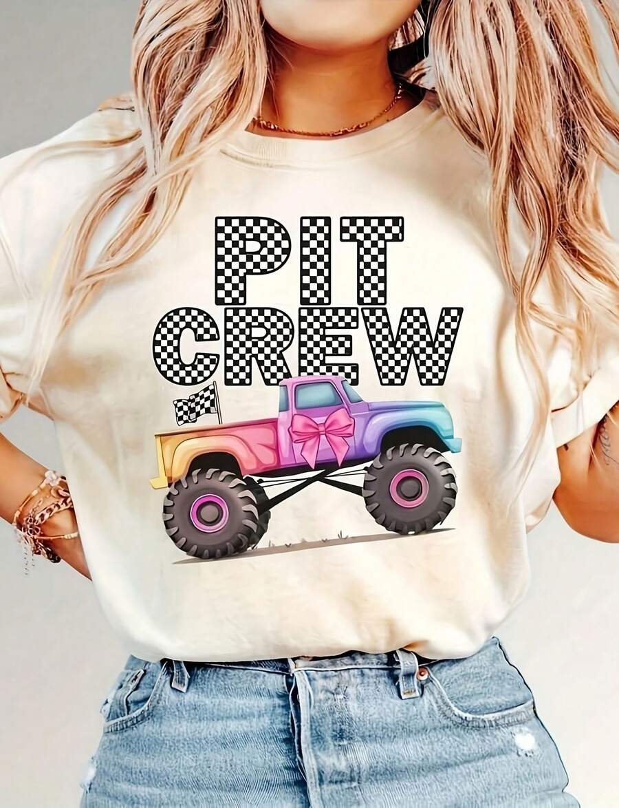 Pirew Monster Truck Jam Familparkle, Birthday Girl Party, Cousin Crew Girls Mama Mom Sister Gender Announce Pink0G High-Density Pure Cotton T-Shirt - Ft And Gentle, I For Daily Wear, G220G Heavyweight 100% Cotton T-Shirt. With Butterfly Print Pattern, Suitable For Girls And Wo's Short Sved Round Neck Inspirational Shirt, Cute Aesthetic Y2K Style Summer Top, Suitable For Outdoor, Family, Work Or Street Wear Casual Loose Daily T-Shirt - 白色 - 查看 1