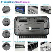 For P5/P5 Slim/P5 Pro Cooling Fan Stand With Dual Controller Charger RGB Ambient Light 15 Game Card Holder Headphone Hook - Multicolor - View 10