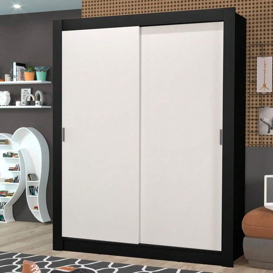 Ropero Madesa Dalas Plus 2 Puertas Corredizas 4 Cajones Color Negro y Blanco - Negro y Blanco - Ver 1