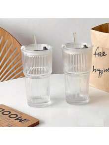 20.28oz Glass Coffee Cup With Lid And Straw, 600ml Multi-Purpose Insulated Reusable Glass Cup, Hand Wash Only, Suitable For Home, Office And Travel - 1pc - Multicolor - View 4