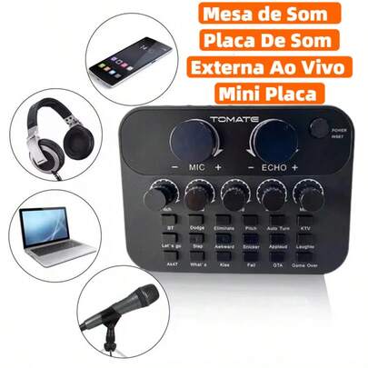 Mesa de Som  Placa De Som Externa Ao Vivo Mini Placa Mixagem Live Streamer Youtuber MPS-005