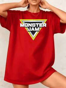 Women's Monster Jam Graphic Print T Shirt Motorsport Theme 100% Cotton Round Neck Tee Casual Style 1pcs They Are Excellent Gifts For Friends And Family, Crewneck Tee,Simple Design,Comfortable,Black Color,Everyday Wear - Đỏ - Xem 7