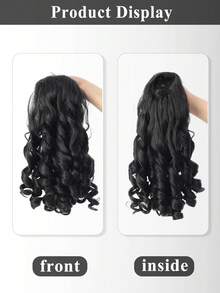 16 Inch Black Deep Wave Curly Synthetic Hair Extension, Fluffy Roman Roll Drawstring Ponytail,Drawstring Ponytail Clip-In, Suitable For Women Party And Daily Wear - Black - View 4