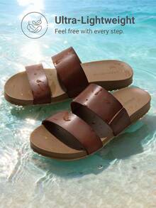 Women Summer Slides Sandals Open Toe Slip-On Comfortable Footbed Two Strap Flat Sandals Fashion Beach Vacation Lightweight Arch Support Sandals Shoes - 棕色 - 查看 4