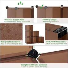 Organizador de almacenamiento de cubos con 6 estantes, modular de plástico, ideal para recámara, sala de estar u oficina, dimensiones 36.5 pulgadas de largo x 12.4 - Marrón - Ver 4
