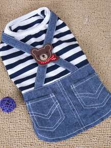 可爱宠物服装条纹背带裙和背带裤，蓝白条纹或红白条纹 - 彩色 - 查看 16