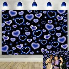 Personalized Text Y2K 2000s Heart Birthday Tapestry, Glitter Love Heart Wall Decor, Girls 2000s Theme Birthday Photo Backdrop - Multicolor 2 - View 2