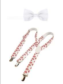 2个时尚红色嘴唇印花吊带夹，男女通用可调节弹力吊带，百搭时尚情侣配饰 - 白色 - 查看 8