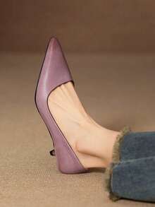 2025 New French Style Purple Pointed Toe Mid-Heel Shoes, Women's Office/Work Pumps, Spring & Autumn - Purple - View 3