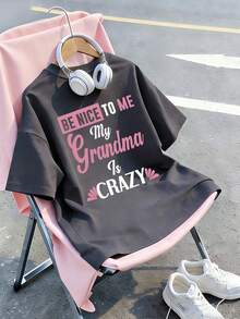 Tween Girls' Casual Graphic Print Crew Neck Short Sleeve T-Shirt, Summer Top - Dark Grey - View 4