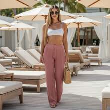 Women's Beach Cover-Up Pants With Cutouts, Summer Fashion, Ideal For Layering Over A Bikini, Swimsuit, Beach, Pool, Risorte - Hoa hồng sẫm - Xem 5