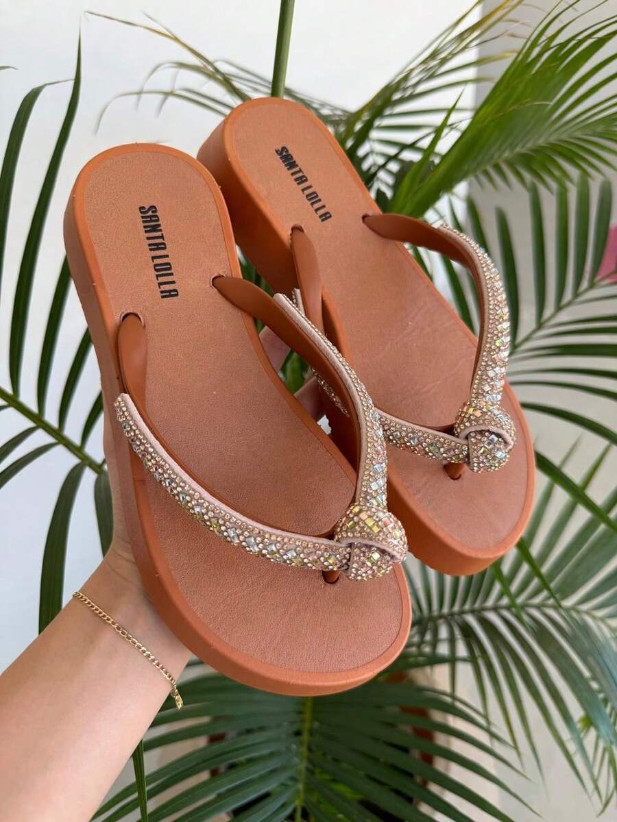 Women's Rhinestone Sandal With Shiny Strap - Beautiful, Comfortable And Stylish - 鏽棕色 - 查看 1