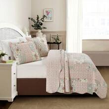 Rose And Sage Quilt Set, 3Piece Bedding Sets, Traditional Patchwork Design, Washable And Reversible Bedspread, Soft Lightweight Coverlet, AllSeason, Full Queen, Light Pink Green - PinkQuiltSetQueen - View 2