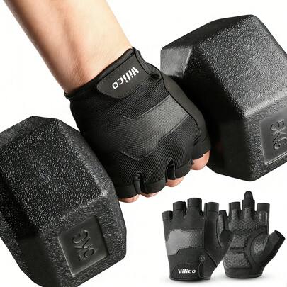 Vilico 1 Pair Solid Color Polyester Anti-Slip Thickened Pad Workout Gloves, Suitable For Outdoor Fitness, Sports Like Basketball, Volleyball, Football, Running, All Seasons