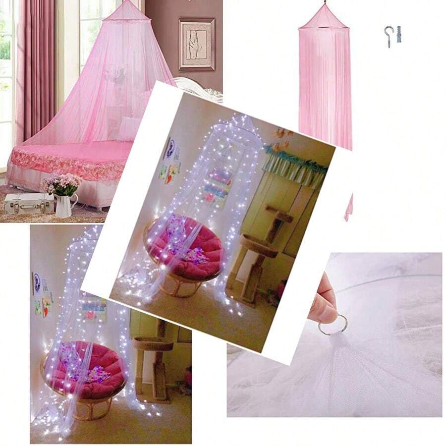 Eimilaly Bed Canopy Mosquito Net Bed Canopy For Girls Room Decor - Insect Protection Hanging Canopy For Adults Babies Outdoor Camping Pink/No Opening - 粉紅色無開口 - 查看 1