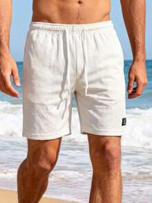 男士新款提花面料沙滩短裤 - 白色 - 查看 1