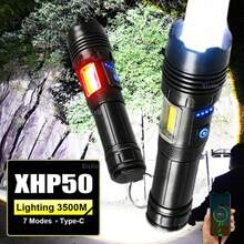 Linterna LED ultrabrillante 2026 con 7 modos y luz lateral COB, suspendida para su uso, linterna táctica de alta potencia con 3500m, impermeable para exteriores, adecuada para camping, pesca, iluminación de emergencia, caza y patrulla - Estrella - Ver 1