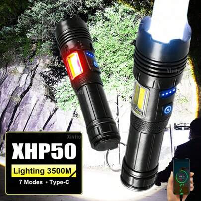 2026 超亮 LED 手电筒，7 种模式，带 COB 侧灯，可悬挂使用，高功率 3500 米战术手电筒，户外防水，适用于露营、钓鱼、应急照明、狩猎巡逻工作灯