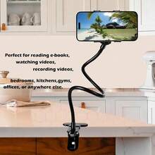 Cell Phone Holder,Lazy Bracket, 360-Degree Rotating Universal Flexible Long Arms Clip Mount Gooseneck Phones Stand For Bed Flexible Arm Adjustable Mount Clamp On Desk Bedframe (Black) - màu đen - Xem 4