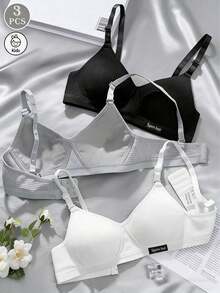 Set de 3 sujetadores triangulares de unicolor para niñas, diseño cómodo sin aros, adecuado para niñas de 13 a 16 años - Multicolor - Ver 1