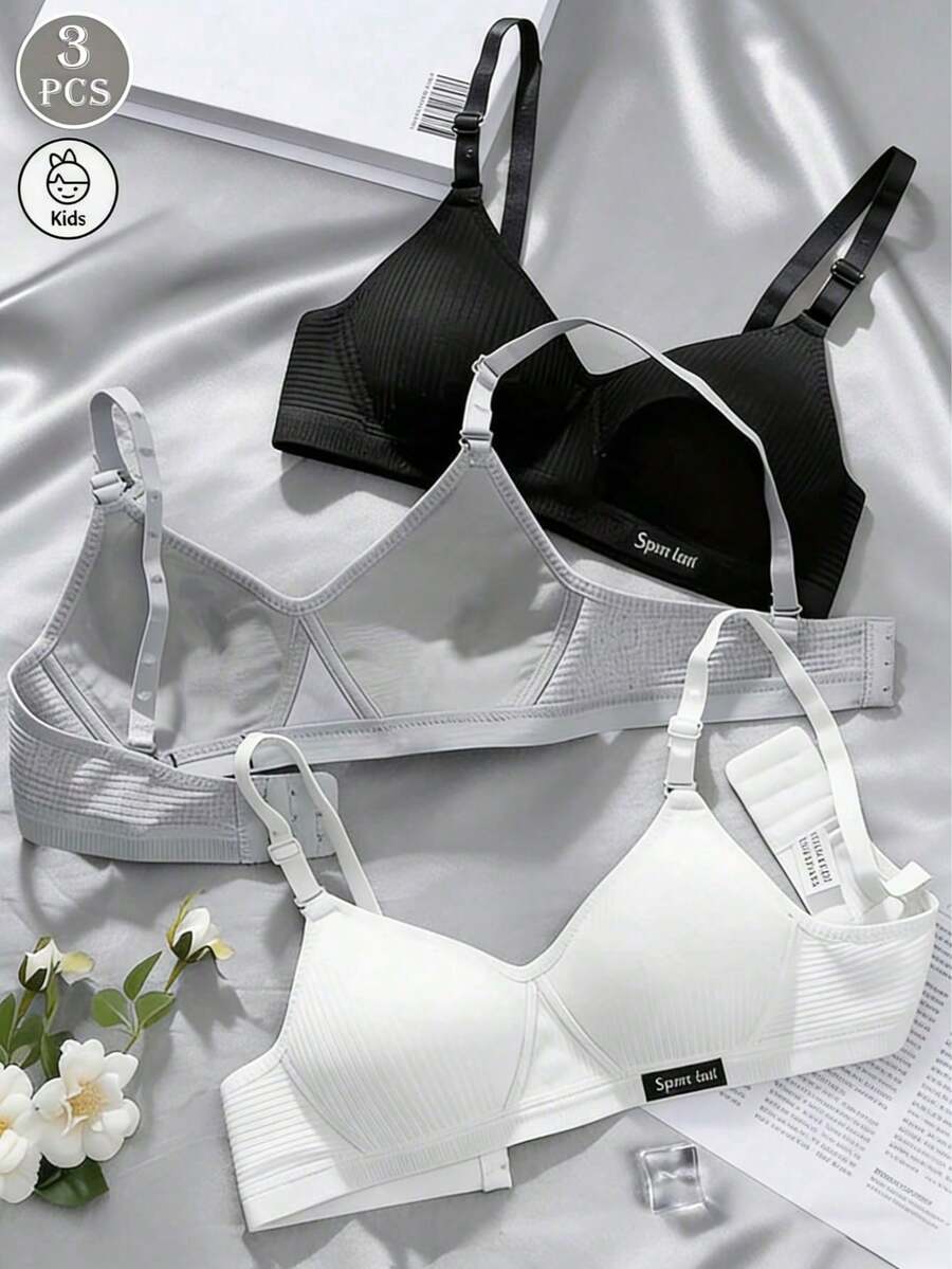 Set de 3 sujetadores triangulares de unicolor para niñas, diseño cómodo sin aros, adecuado para niñas de 13 a 16 años - Multicolor - Ver 1