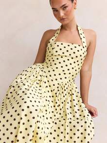 Women's Bohemian Style Halter Neck Backless Long Dress, With A Flowing A-Line Design, Perfect For Casual Summer Vacations, Parties, And Elegant Occasions. - 黃色 - 查看 3