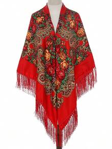 NAAMLOOS 1pc 155x155cm Floral Print Bohemian Vintage Polyester Tassel Oversized Scarf/Shawl, High-End, Versatile For Women, All Seasons - Multicolor - View 3