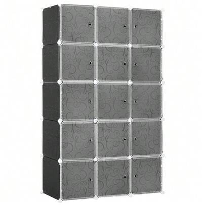 DIY Shelving System For Dressing Room, Consisting Of 2 Large Cubes And 9 Small Ones, Self-Assembly Cube Shelf, Shoe Rack, Storage Shelf For Books And Toys, Black, 111 X 47 X 183 Cm