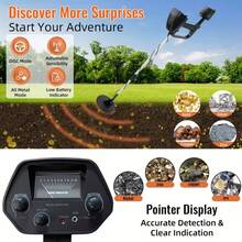 1pc Professional Deep Penetration Metal Detector, Black Waterproof Underground Treasure Seeker With LCD Display, Adjustable For Beach, Yard & Underwater Use, High Sensitivity Detector With Shovel Kit For Gold, Coins & Relic Hunting - 黑色 - 查看 8