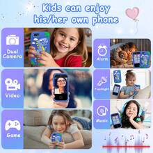 2026年最佳幼儿礼物 - 32GB 儿童智能手机玩具，2.8英寸高清触摸屏，双摄像头，12种语言教育游戏，600mAh 长续航电池，附赠卡通硅胶保护套 - 彩色 - 查看 8