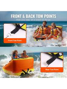 Towable Tube For Boating, 1-2 Riders Inflatable Towable Tubes With Deck Seats And Backrest, 340 Lbs Water Sport Tube For Boat To Pull, Full Nylon Cover, EVA Grab Handles And Speed Safety Valve - Orange - View 5