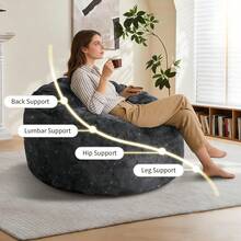 Bean Bag Chairs For Adults Large Beanbag Chair With Plush Faux Fur Cover Big Bean Bag Chair For Living Room Bedroom Dorm Office - Black - View 4