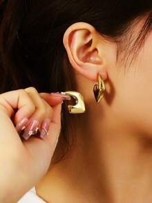 6pcs Set Minimalist Gold Hoop Earrings, Essential Daily Accessories - Gold - View 2