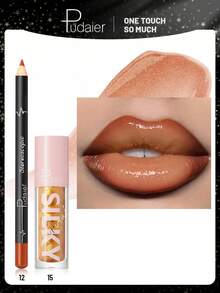 Pudaier 二合一唇部套装：滋养唇线笔和唇彩 | 防水持久，勾勒唇形，通用色号 | 理想的情人节礼物 - 12+15 - 查看 1