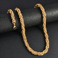 1pc Fashionable 18K Gold Geometric Patchwork Cuban Link Necklace, Unisex Hip Hop Street Style For Daily Wear And Party - Vàng - Xem 1