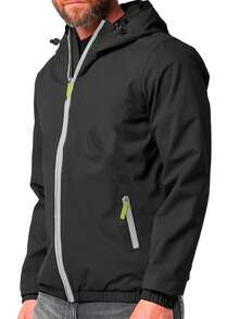 Shendy Vendy Chamarras Rompevientos Para Hombre con Capucha de Manga Larga Cremallera Completa Para Exteriores. Chamarra Deportiva Hombre Aprueba de Viento, Transpirable, Adecuada para el Uso Diario - Negro - Ver 3