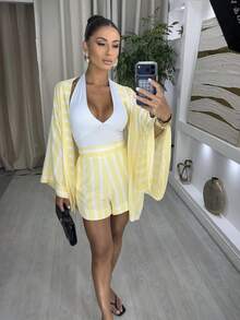 Women's Kimono And Shorts Set - Yellow - View 2