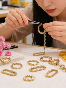 1个18K镀金304不锈钢弹簧扣环，心形/竹节形/圆形O型环连接器，适用于DIY项链手链首饰制作 - 卡扣 - 查看 4